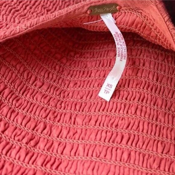 Free People Nightingale Seersucker Midi Dress XS Orange Smocked Boho NWOT - Picture 3 of 3